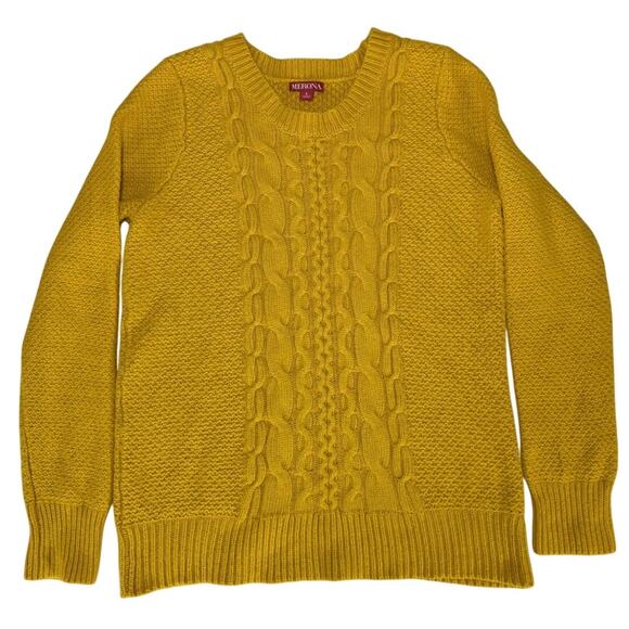 Merona Sweater L Yellow Cable Knit Long Sleeve Pullover Cotton Wool Blend Women - Picture 1 of 9